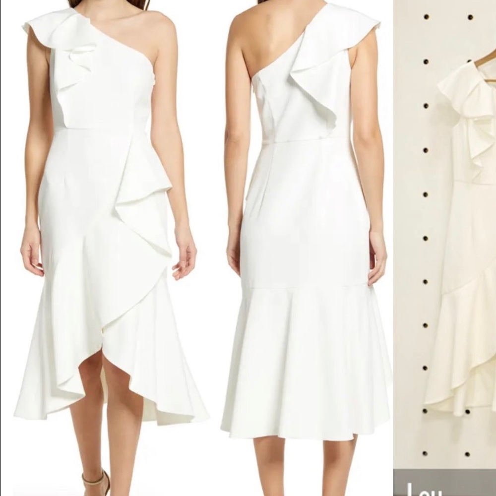 Vince Camuto one-shoulder ruffle high/low cocktail dress